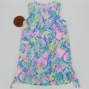 Lilly Pulitzer Lace Trim Shift Dress‎ Size 8 Mermaid Tropical Coastal Preppy